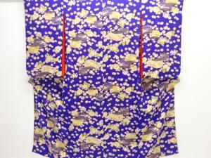 アンティーク　錦紗糸巻きに草花模様着物(内袖付き)